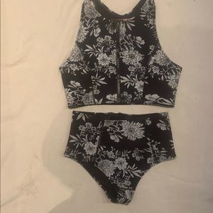 Black and white floral surf bikini